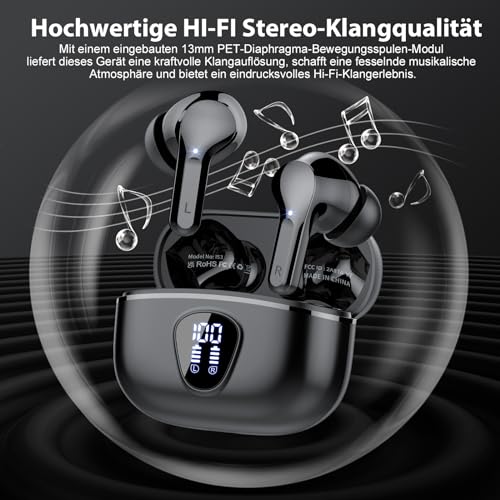 Bluetooth Kopfhörer, Kopfhörer Kabellos Bluetooth 5.3 In Ear, 4 ENC Noise Cancelling Mic Ohrhörer, HiFi Stereo Tiefbass, 40H Spielzeit, LED-Anzeige, IP7 Wasserdichte Earbuds, Touch Control, Schwarz(Smartphones, Gaming-Zubehör, Elektronik-Bestseller)