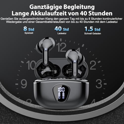 Bluetooth Kopfhörer, Kopfhörer Kabellos Bluetooth 5.3 In Ear, 4 ENC Noise Cancelling Mic Ohrhörer, HiFi Stereo Tiefbass, 40H Spielzeit, LED-Anzeige, IP7 Wasserdichte Earbuds, Touch Control, Schwarz(Smartphones, Gaming-Zubehör, Elektronik-Bestseller)