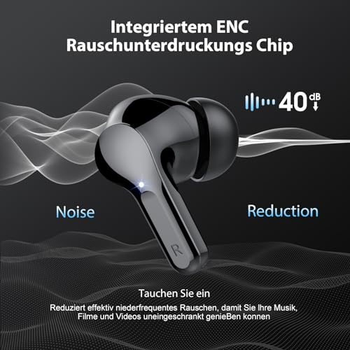 Bluetooth Kopfhörer, Kopfhörer Kabellos Bluetooth 5.3 In Ear, 4 ENC Noise Cancelling Mic Ohrhörer, HiFi Stereo Tiefbass, 40H Spielzeit, LED-Anzeige, IP7 Wasserdichte Earbuds, Touch Control, Schwarz(Smartphones, Gaming-Zubehör, Elektronik-Bestseller)