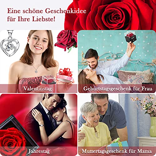 Ewige Echte Rose mit Herz Halskette und Ohrringe aus 925 Sterlingsilber, Infinity Rosen, Schmuck Geschenkbox, Rosenbox Geburtstag, Valentinstag, Hochzeitstag Geschenke für Sie Freundin Frauen