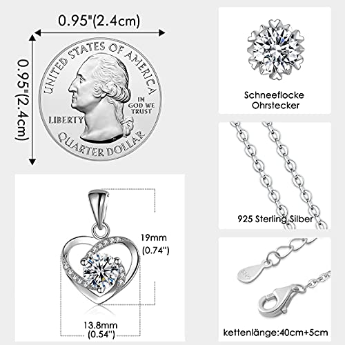 Ewige Echte Rose mit Herz Halskette und Ohrringe aus 925 Sterlingsilber, Infinity Rosen, Schmuck Geschenkbox, Rosenbox Geburtstag, Valentinstag, Hochzeitstag Geschenke für Sie Freundin Frauen